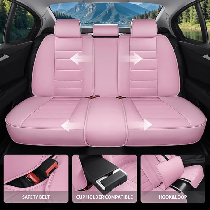 Car Seat Covers Full Set Custom Fit for Chevrolet/Chevy Equinox 2005-2026 - Premium Leather with Lumbar Support, Breathable, Anti-Slip & Excellent Seating Experience (Pink, Full Set)