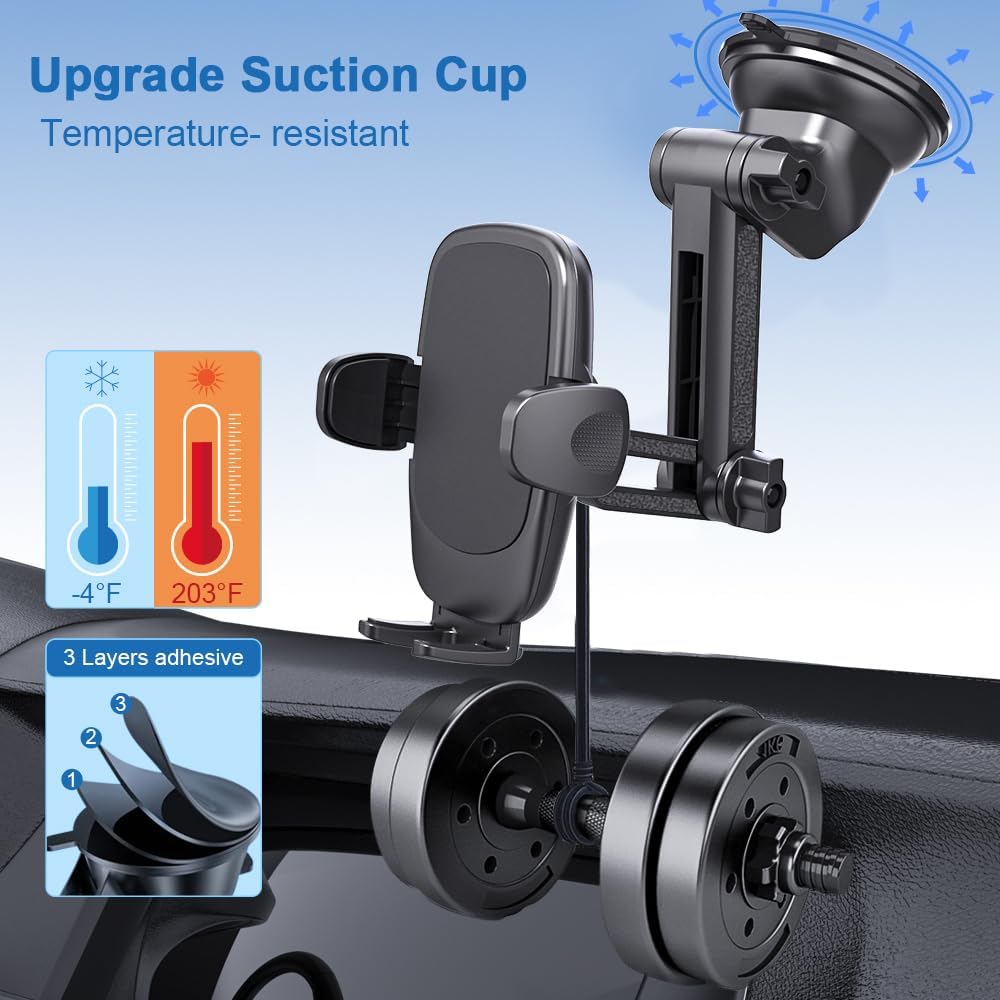 DEERLAMN Car Phone Holder, [Upgraded Stronger Suction] Phone Mount for Car Dashboard & Windshield, Universal Cellphone Holder Fit for iPhone 16 Pro Max 15 14 13 12 All Smartphone