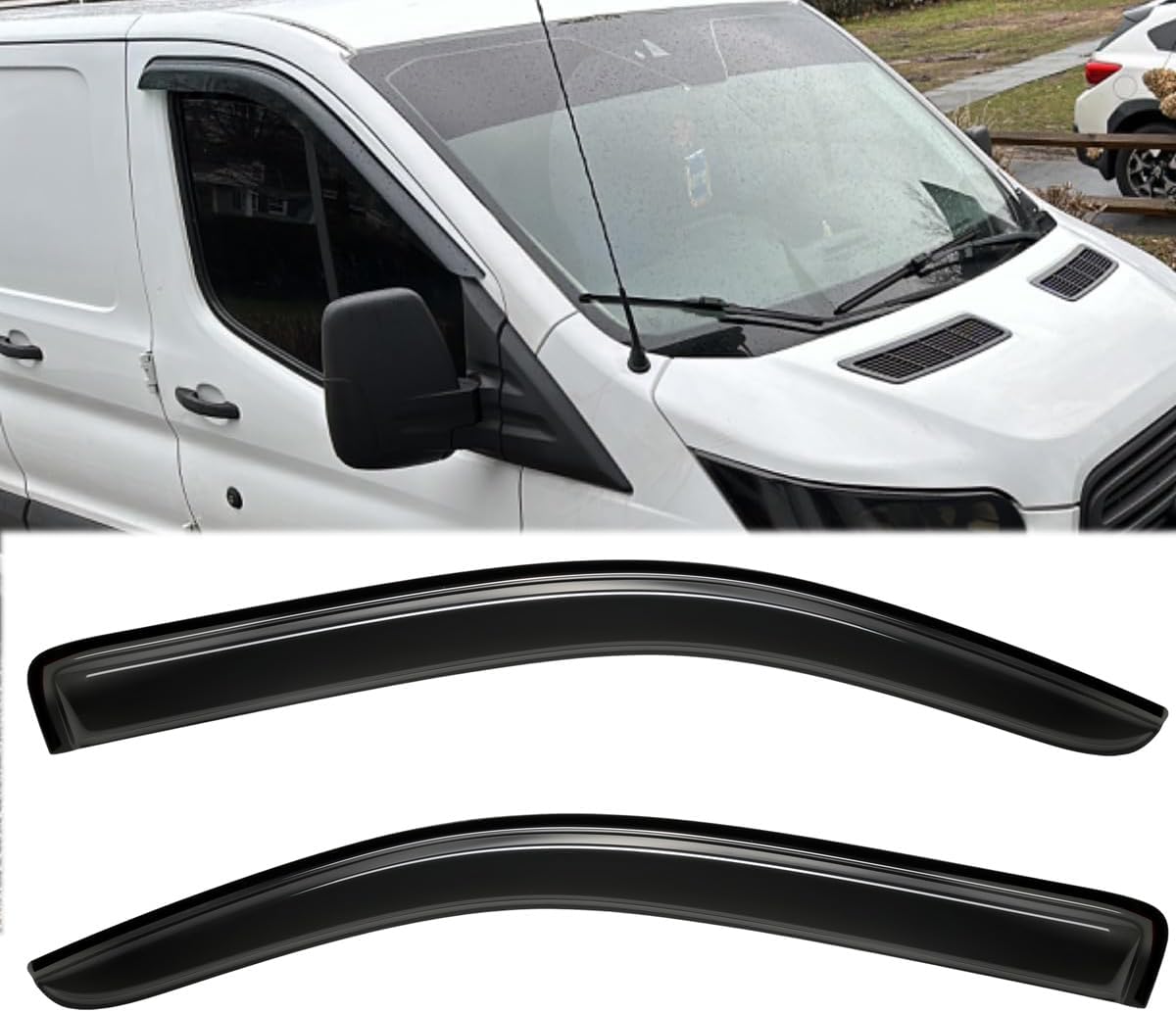 2pcs Outside Mount Style Dark Smoke Window Rain Guards Durable Side Wind Deflectors Vent Window Visors Compatible with 2014-2022 Ford Transit 92676