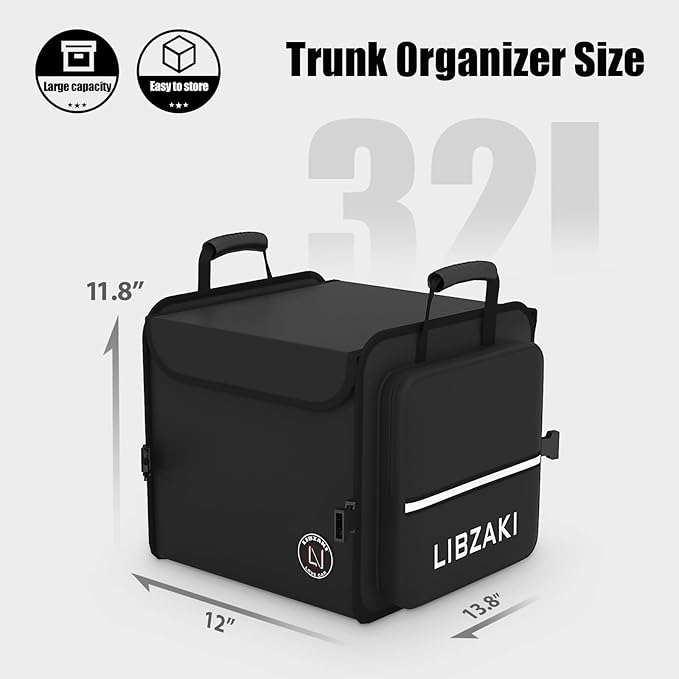 LIBZAKI Car Trunk Storage Organizer, Collapsible Trunk Storage Box for Car Truck SUV-Black