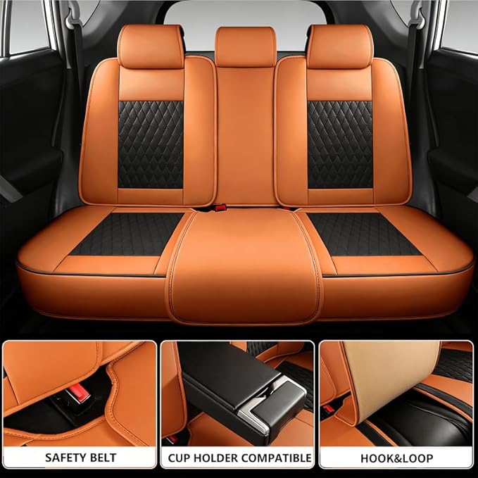 Car Seat Covers Full Set Custom Fit for Pontiac G3 2009-2010 - Premium Faux Leather with Lumbar Support | Breathable, Waterproof, Anti-Slip, Durable (Black&Brown,Full Set)