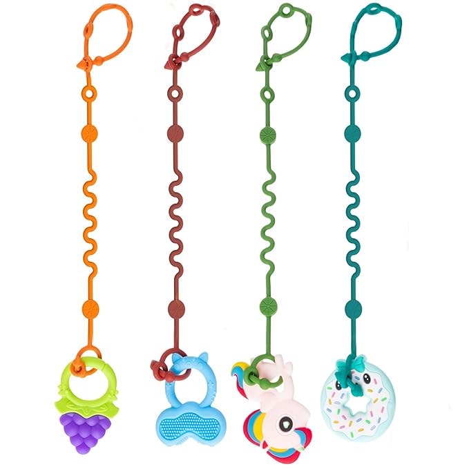 LittleHugs Toy Straps for Baby, 5pcs Adjustable Toy Holder for Stroller Accessories, Silicone Tether Pacifier Clip, No Throw Travel Essential Leash for High Chair, Car Seat (4-Pack)