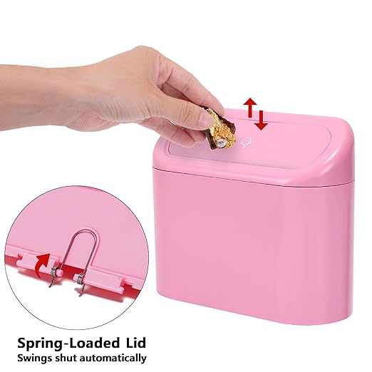 Ginsco 2 Pack Mini Car Trash Can with Lid, Small Car Garbage Can, Cute Leakproof ABS Trash Bin, Auto Accessories for Interior, Garbage Bin for Home, Office with 120pcs Trash Bags Pink