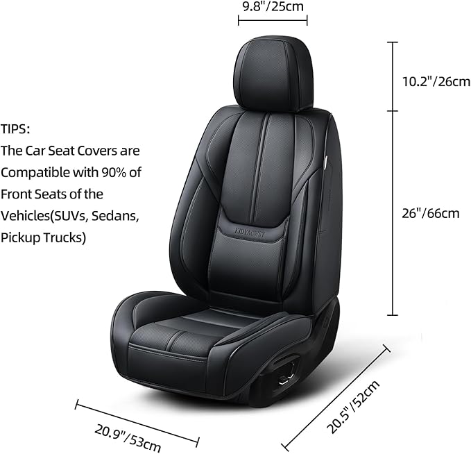 Auto Car Seat Covers Accessories Front Seat Leather Cushion Protector Breathable Waterproof Seat Cover for Cars Universal Fit (Black, Front Pair)
