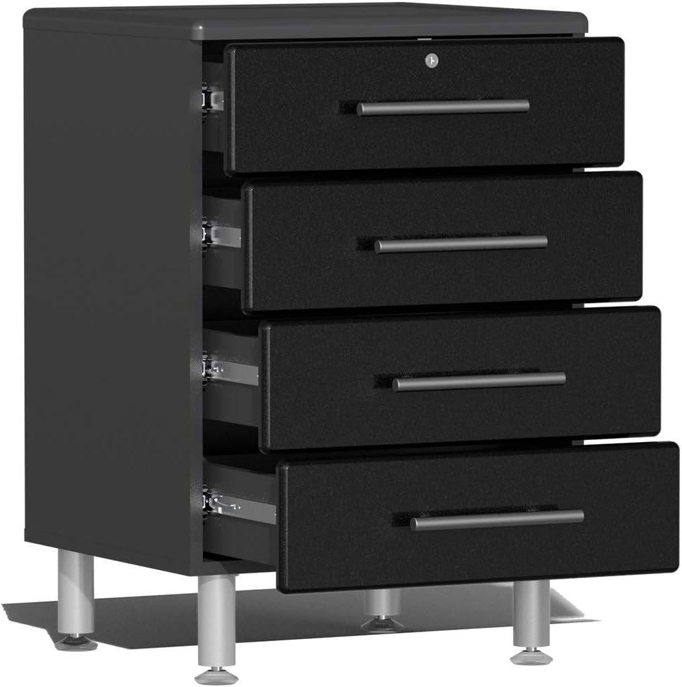 Ulti-MATE UG22172B 17-Piece Garage Cabinet Kit with Bamboo Worktop in Midnight Black Metallic