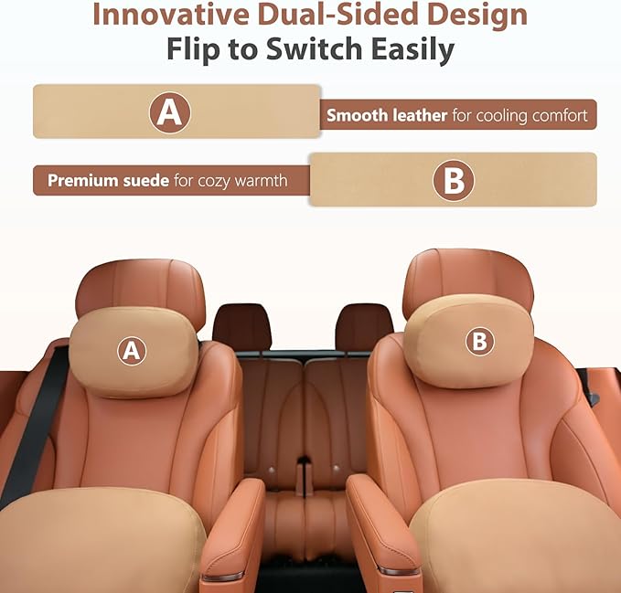 FLORICH Car Headrest and Lumbar Support Double-Sided Suede & Leather Neck Rest Cushion with Back Support Breathable Car Seat Headrest and Lumbar Support for Car Office Chair Fatigue Relief, Brown