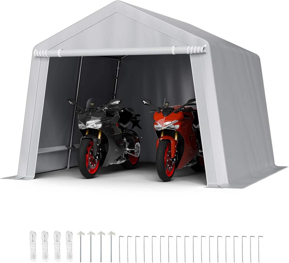 VEVOR Outdoor Storage Shed, 10 x 10 ft Portable Storage Tent with Roll-up Door & Vents, Waterproof Canopy Shed Shelter, Heavy Duty Frame, Patio Garage Carport for Motorcycle, Lawn Mower, Bike, Grey
