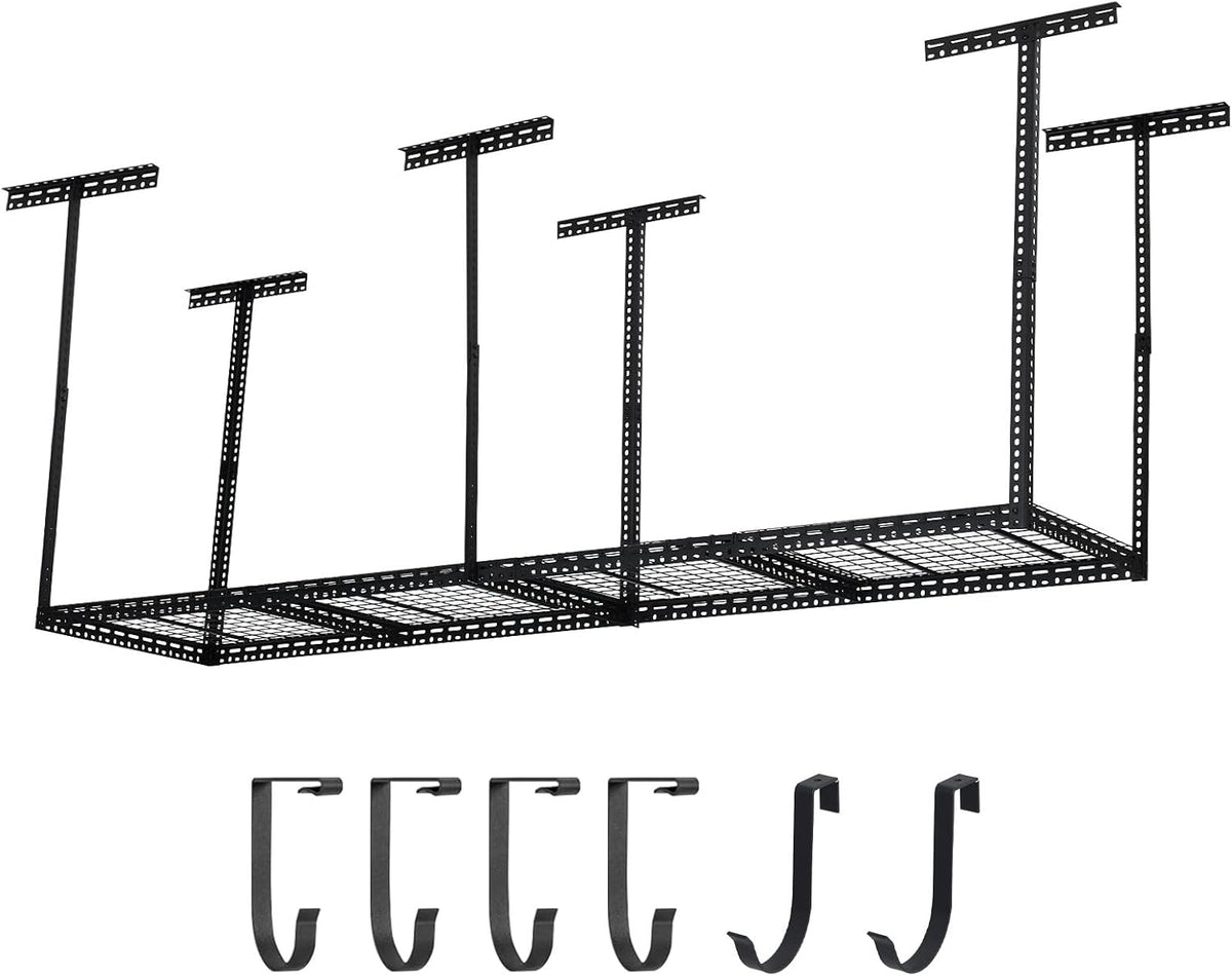 Overhead Garage Storage Rack, Heavy Duty Ceiling Storage Racks for Garage, Adjustable Height, 660LBS Weight Loading,2x8 FT Hanging Organizer Shelving for Warehouse Basement, Black