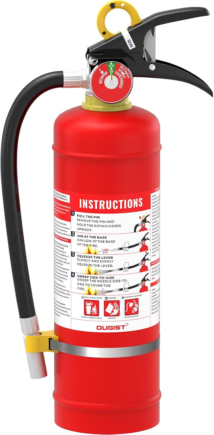 ABC Dry Powder Fire Extinguisher, 4.4 lb – 2-A:10-B：C Rated for Home, Office & Vehicle, Quick Release, Easy-Grip Handle, Ideal for Electrical & Grease Fires, Car Extinguisher, Model FF2KG