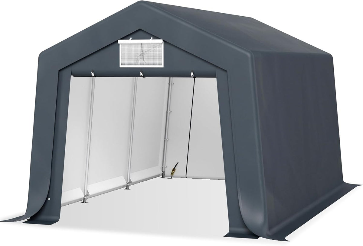 Sophia & William Carport Storage Shed 10x15 ft Portable, Heavy Duty Car Port Canopy Garage Shelter with Sidewalls and Roll Up Doors for Automobile Boat Motorcycle Bike, Gray