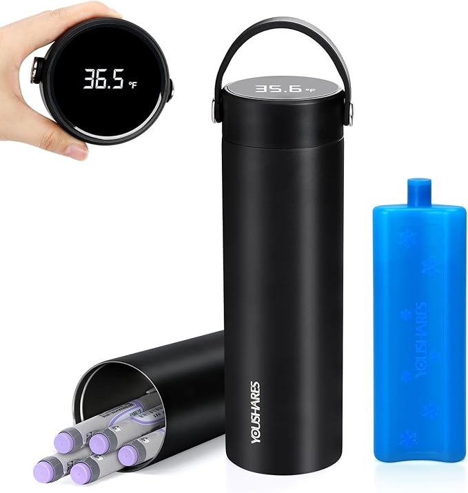 YOUSHARES Insulin Cooler Travel Case - 48H Verified Cooling with Temperature Display, TSA Approved Diabetic Medication Pen Vials Refrigerator with ℃/℉ Digital Temp Display, Portable for 1–7 Pens