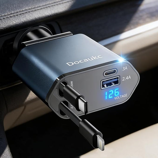 Retractable Car Charger for iPhone 17, 69W USB C 4 in 1 Fast Charging, Car Truck Accessories, Car Adapter, Road Trip Essentials Gift for Men Women, for iPhone 17 Pro Max Air 16 15 14 13, Galaxy, Pixel