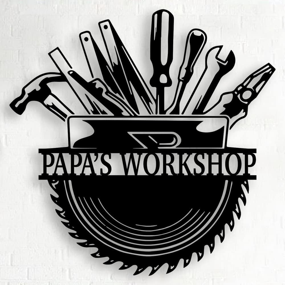 Personalized Papa's Workshop Metal Sign - Custom Dad's Garage Metal Sign for Dad Mechanic Wall Decor