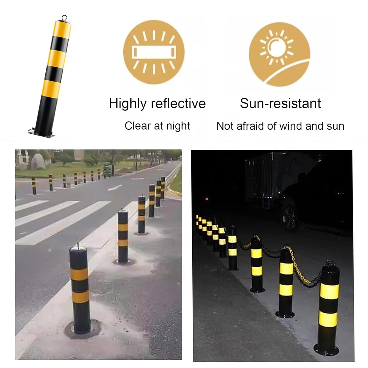 Steel Safety Bollard Post, with Lock Bollard Post Removable Security Posts, Parking Bollards, Parking Barriers Concrete, Powder Coat, for Parking Lot, Driveway and Sidewalk(Black (3pcs),50cm/19.7in)