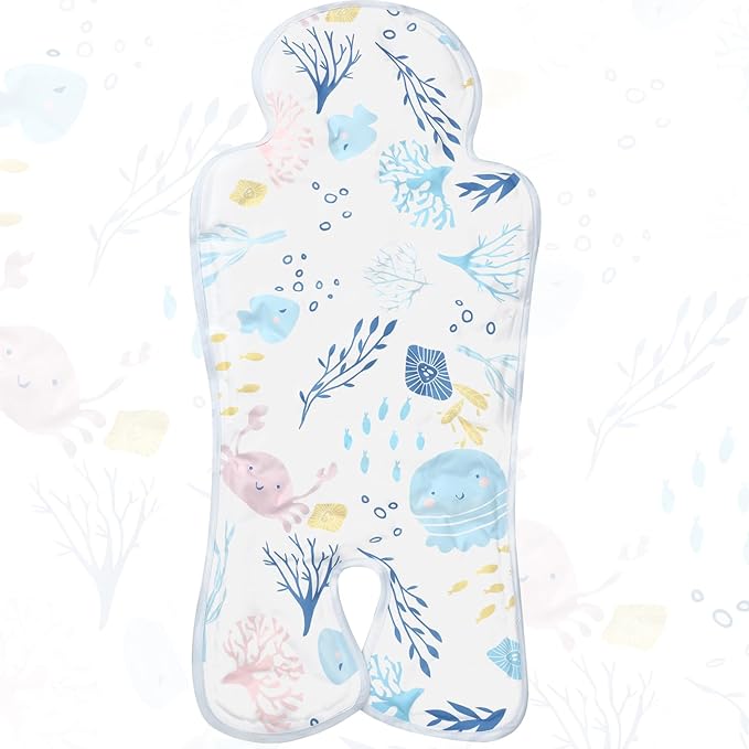 Pinkunn Gel Car Seat Baby Cooling Pad for Summer Breathable Stroller Cooler Pad Multifunctional Carseat Cooling Mat for Baby Child Dining Chair Safety Seat Stroller(Blue, White,Sea)