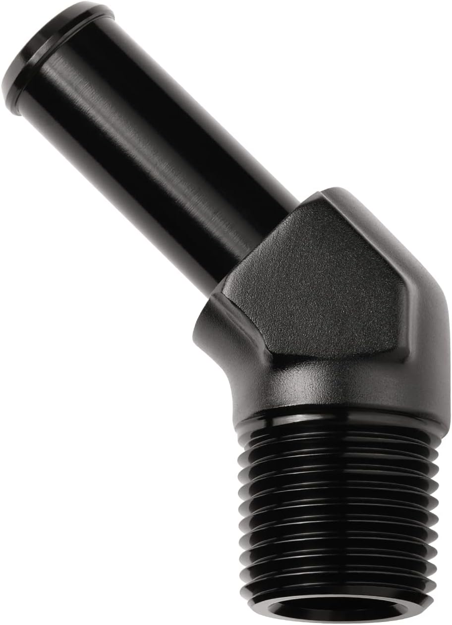 3/8 NPT Male to 1/2" Hose Barb Fitting Adapter 45 Degree Elbow Aluminum Black