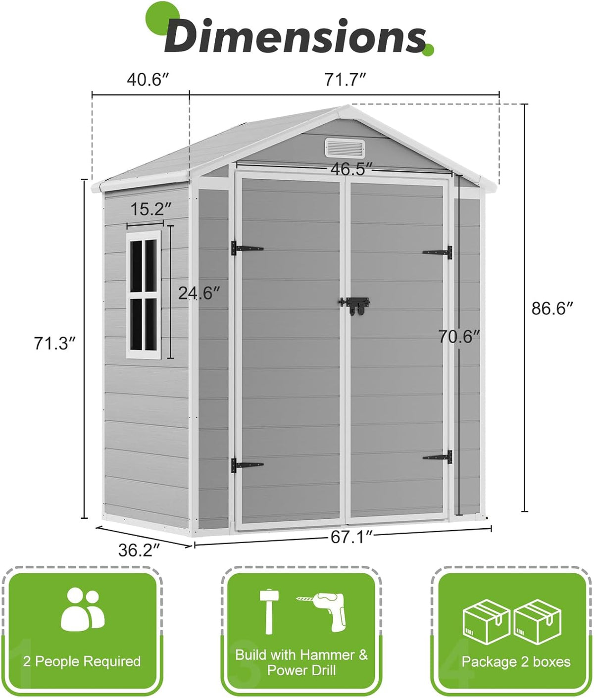 6x3 Shed Resin Outdoor Storage with Floor Included, Waterproof Lockable Small Plastic Garden Tool Shed Cabinet