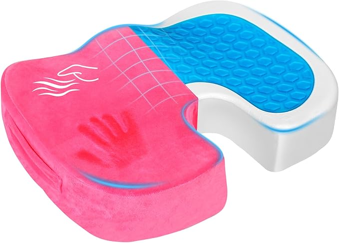 Gel Seat Cushion for Car Office - Memory Foam Pain Relief Chair Pillow Cushions - Tailbone Sciatica Coccyx Butt Lumbar Support Pad for Sitting Driving Traveling, Velvet, Pink