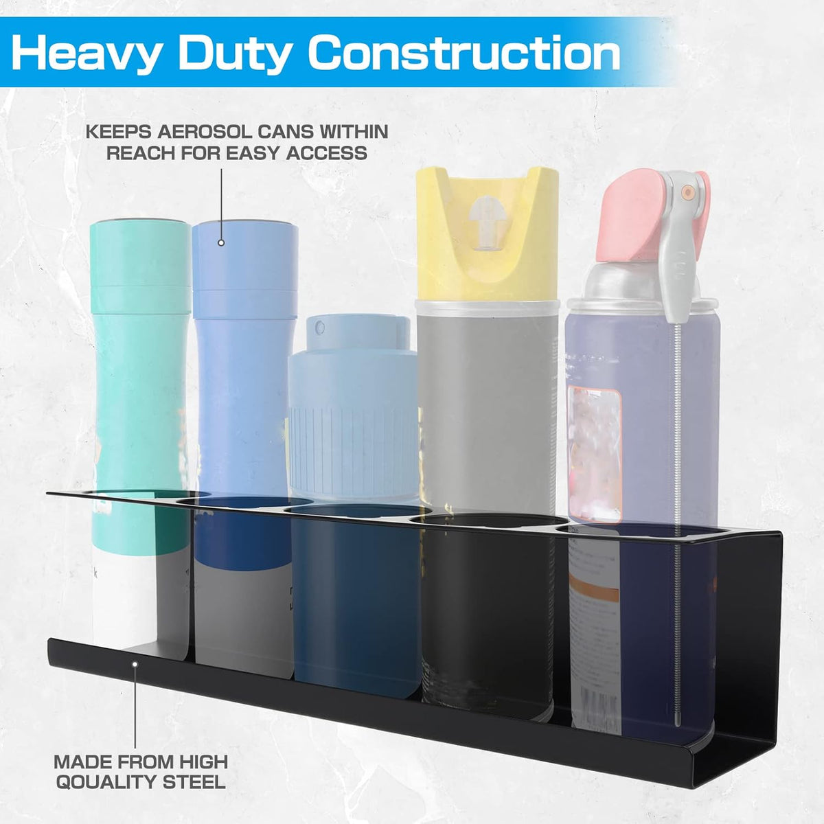 RealPlus Aerosol Spray Can Holder Rack Organizer 5 Cans Spray Bottle Holder Heavy-Duty Steel Wall Mounted for Garage and Workspace, Pack of 6