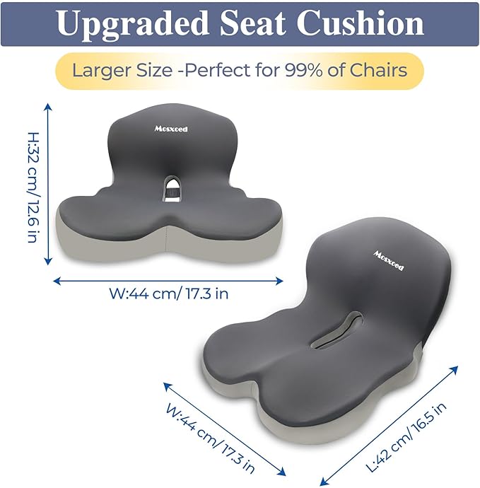 Memory Foam Seat Cushion for Sciatica & Back Pain Relief - Ergonomic Chair Pad with Adjustable Strap & Supportive Comfort Cover, Non-Slip for Car, Truck, Office Chair - Dark Gray&Light Gray