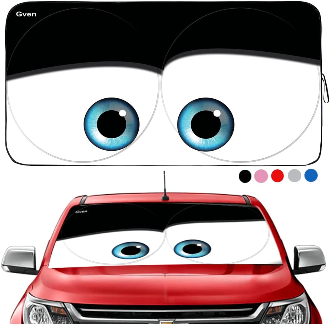 Gven- The Original Car Eyes Windshield Sun Shade 2025 Windshield Cover Automotive Interior Sun Protection Front Sun Visor Protector Blocks UV Rays Keep Your Vehicle Cool (Black, L)