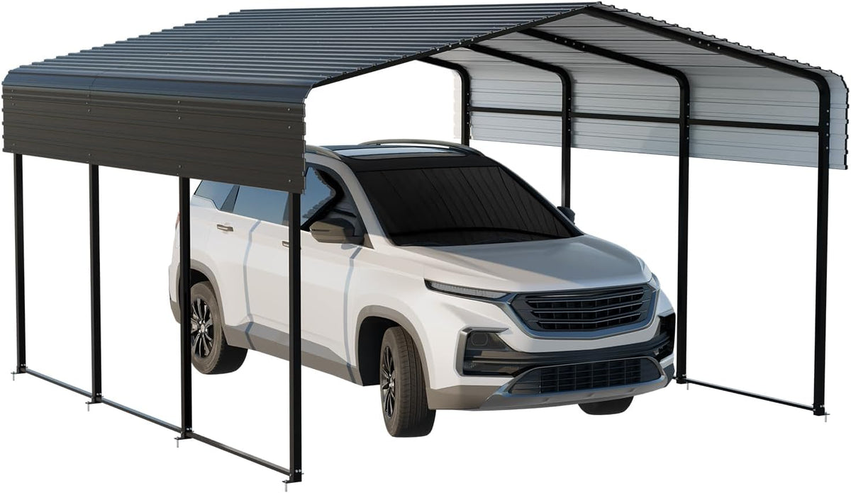 Metal Carport 10 * 15 FT with Enhanced Base Heavy Duty Garage with Galvanized Steel Roof Multi-Use Shelter Outdoor for Car, Pickup, Boat and Tractors