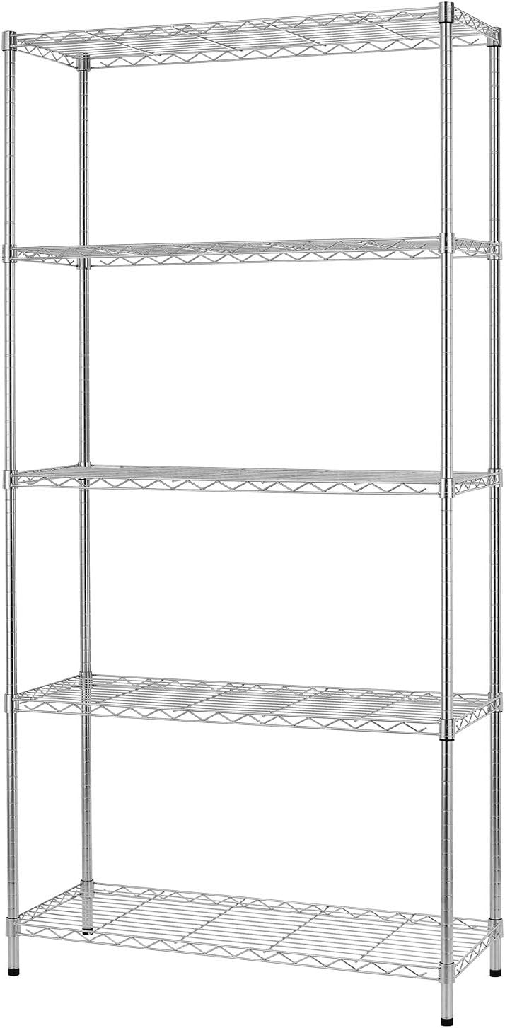 BestOffice 14''Wx36''Dx72''H NSF Wire Shelf Metal 5 Shelf Wire Shelving Unit Storage Shelves Heavy Duty Height Adjustable Utility Commercial Grade Steel Layer Shelf Rack Organizer,Chrome