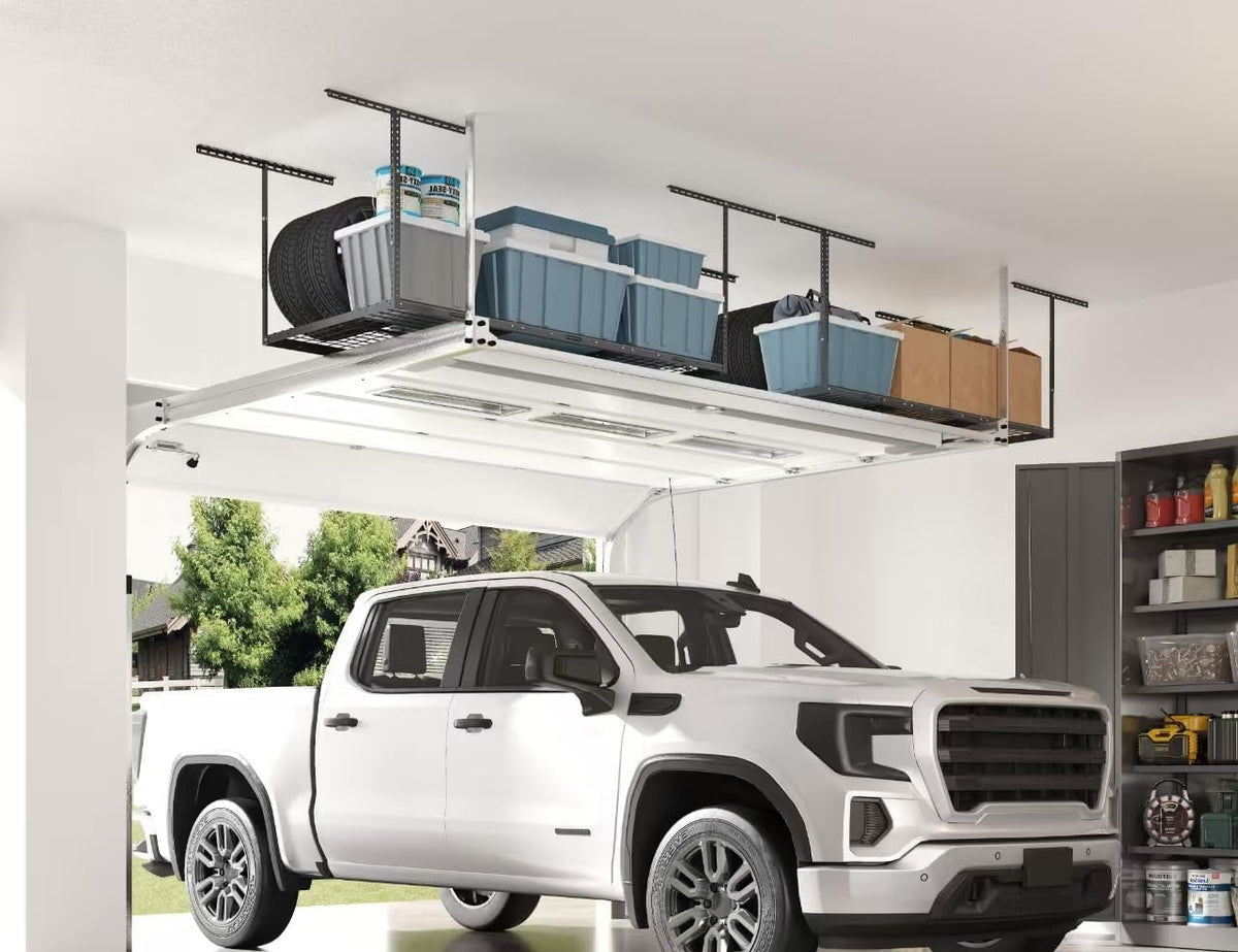 FLEXIMOUNTS 2 Pack 3x6 Overhead Garage Storage Adjustable Ceiling Rack 72" Length x 36" Width x 40" Height, 900lbs Total Weight Capacity, Black