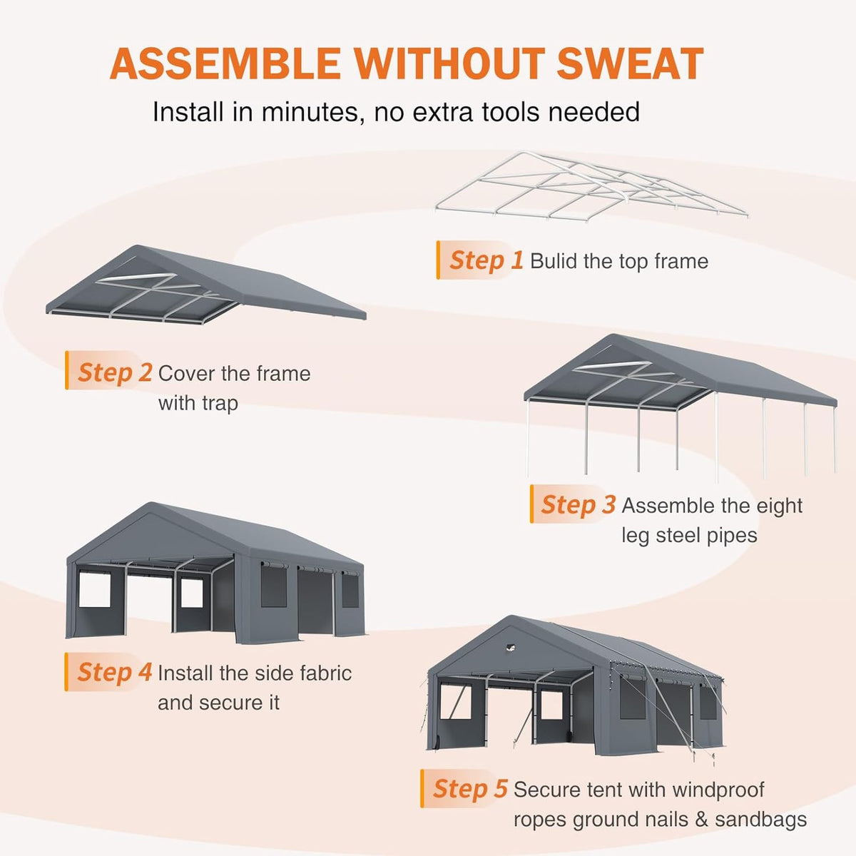 Carports 13X25 Heavy Duty,Portable Car Port Garage,Carport Canopy with Side Doors,Outdoor Car Shelter All Weather,Gray