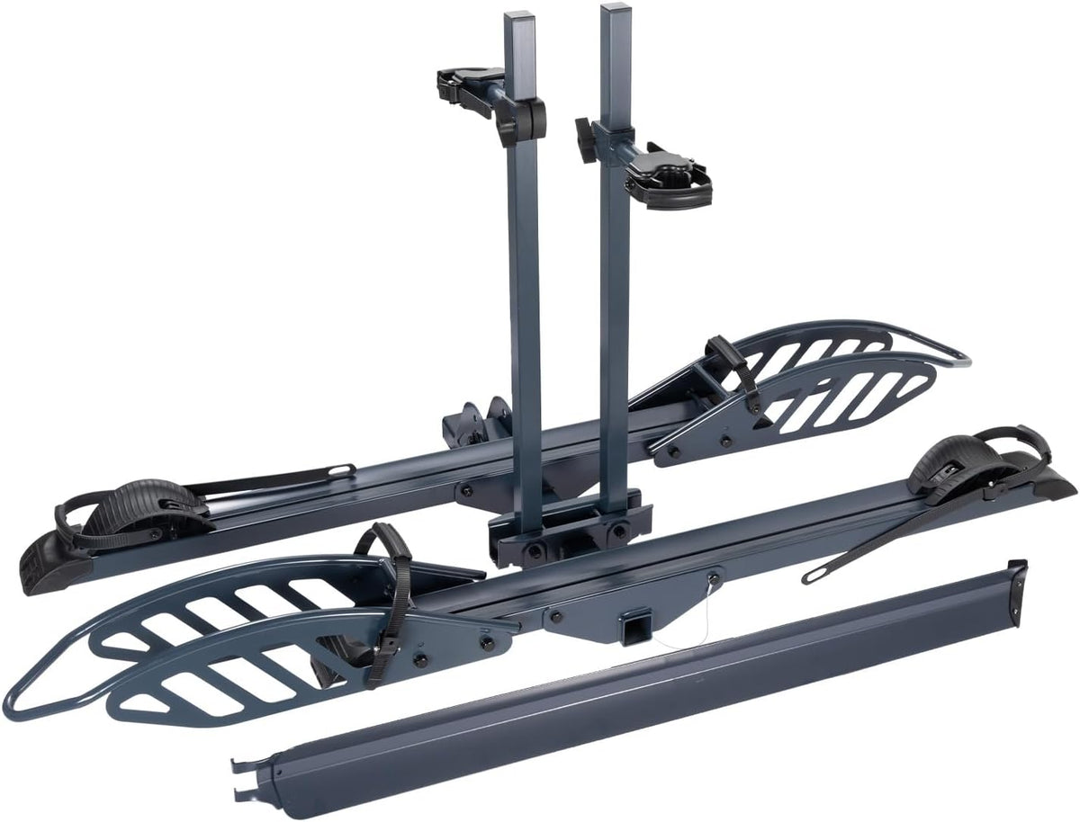 CyberRack E2 Hitch 2 E-Bike Rack with Ramp,200 lbs Capacity Electric Bike Carrier Foldable Platform Mount, Up to 5-inch Fat Tire Bicycle for 2'' Receiver Cars Trucks SUVs Minivans RV, Trailer
