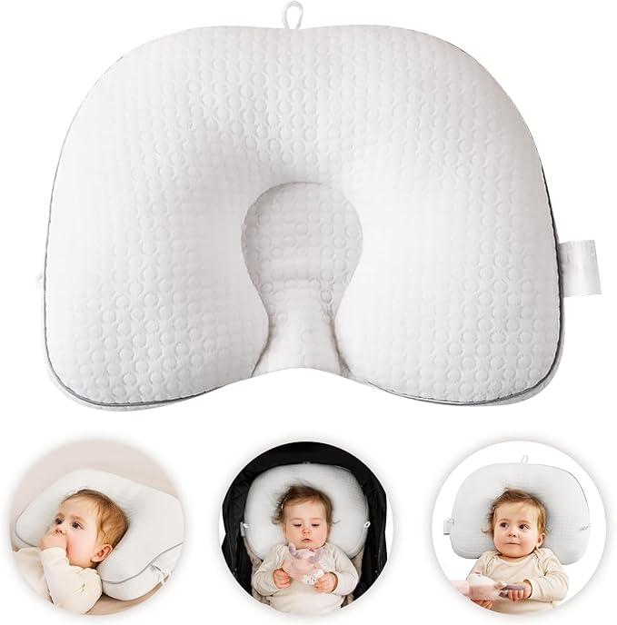 Baby Head Pillow for Newborn, Soft Infant Head Support, Breathable Ergonomic Baby Neck Support for Car Seat, Stroller & Bassinet, White