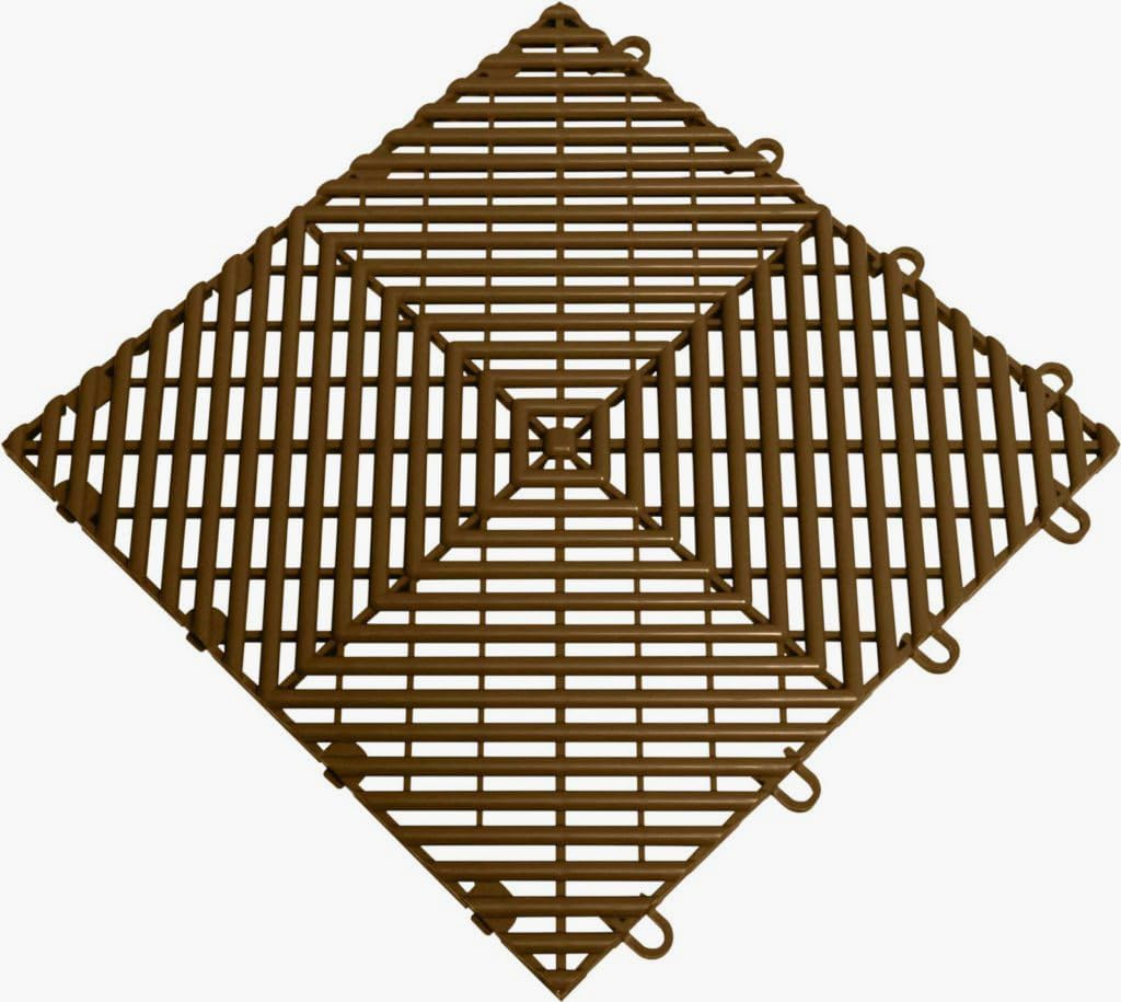 Big Floors RaceDeck Free-Flow Open Rib Self-Draining Design, Durable Copolymer Plastic Interlocking Modular Garage Flooring Tile (Espresso, 48 Pack of 12 x 12" Tiles)