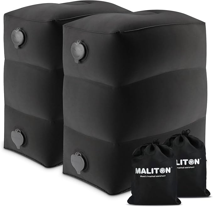Maliton Inflatable Foot Rest Pillow, Airplane Travel Bed for Toddler, Car Seat Foot Rest for Kids, Adjustable Height Leg Rest Pillow for Airplane, Home, Office(Black, 2 Pack)