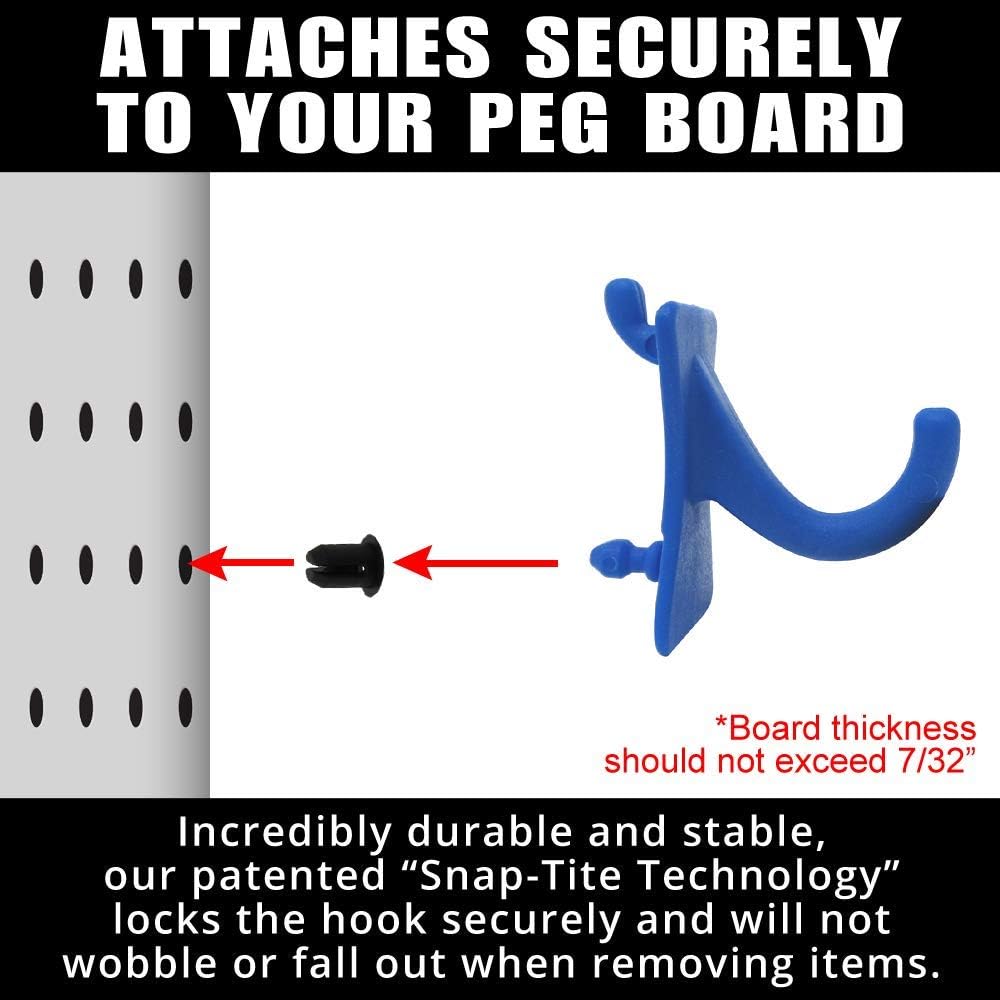 PegPro® J Hooks Kit for Standard “Wood Fiber” pegboard – Durable Plastic Pegboard Hooks - for Garage, Kitchen, Craft Room, and More (J Hook - 24 Pack, Blue)
