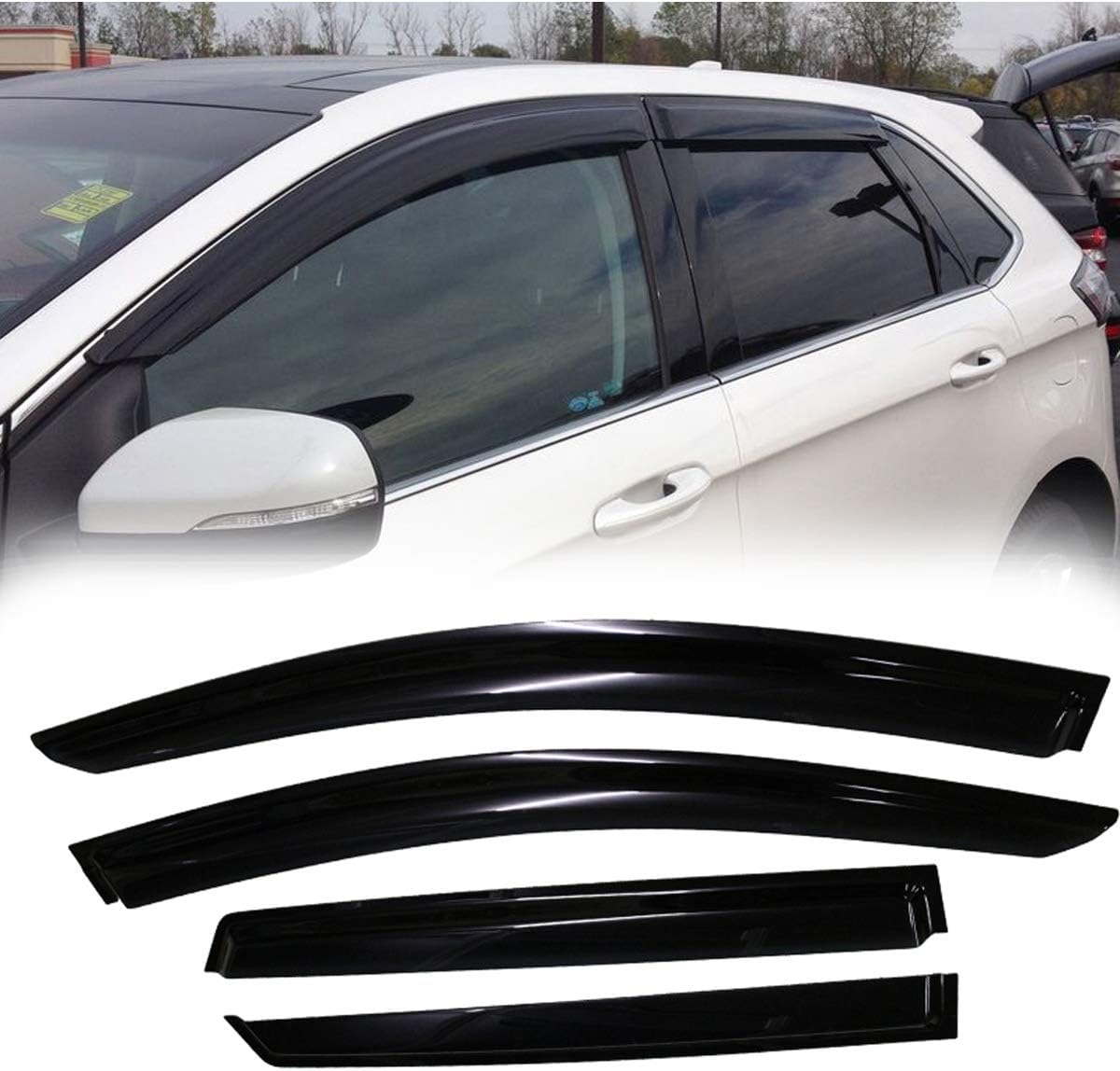 Side Window Wind Deflector, 4pcs Outside Mount Tape-On Nice Rain Guards Set, Dark Smoke Window Visor fit for 2015-2022 Ford Edge FD4P04