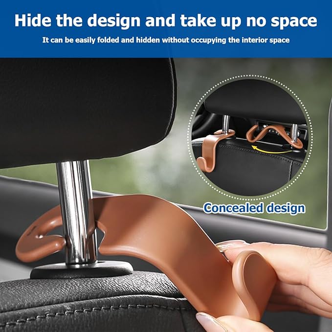 4PCS Car Seat Headrest Hooks, Auto Back Seat Hanger Holder, Durable Stylish Vehicle Organizer Universal Car Interior Accessories, Storage Hooks for Purses, Bags, Clothes, Coats, Hats (Beige/4PCS)