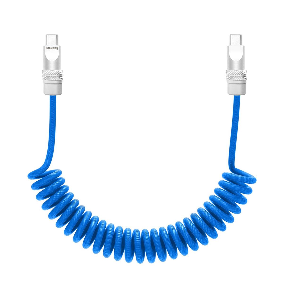 chubbycable Curly Chubby - Retractable Fast Charging Cable 240W Coiled Charger Cord for Car Durable USB-C Cable for Phones, Tablets and More, Light Blue, Type-C to Type-C, 1.3FT-2.3FT