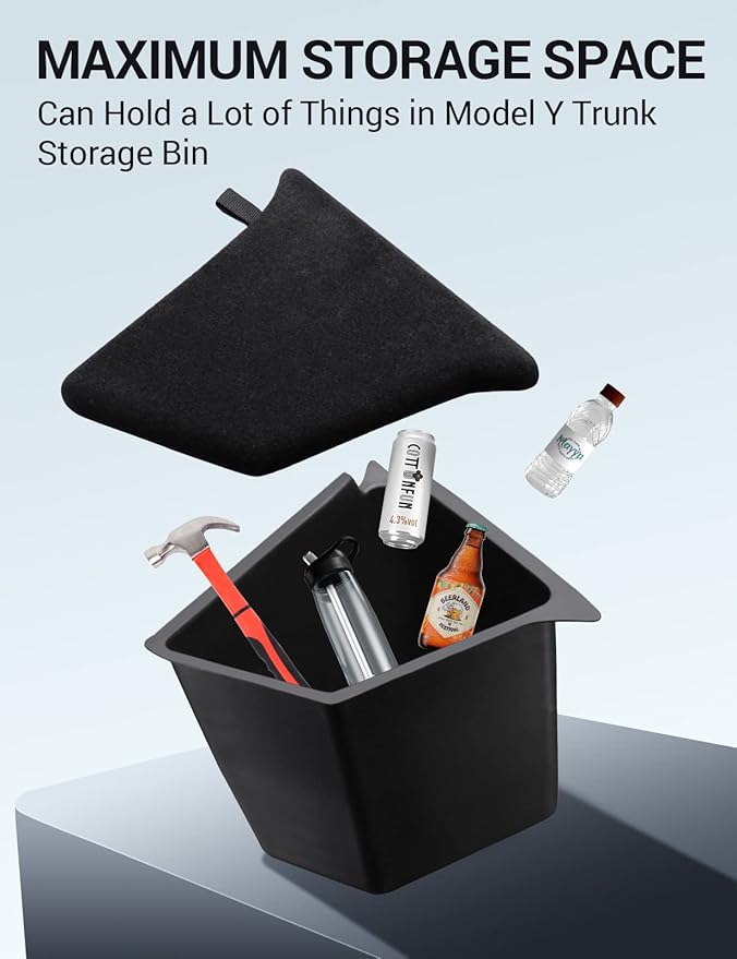 BASENOR 2020 2021 Tesla Model Y Trunk Organizer, (Proprietary Design) Waterproof Rear Trunk Storage Bins Side Box with Carpeted Lip Interior Accessories Set of 2 for 5-Seater