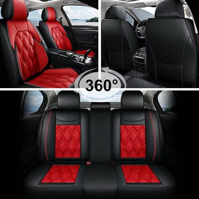 AOMSAZTO Car Seat Covers Full Set Custom Fit for GMC Terrain 2010-2026 Leather Car Seat Cover Seat Cushion Protector Airbag Compatible Waterproof Red
