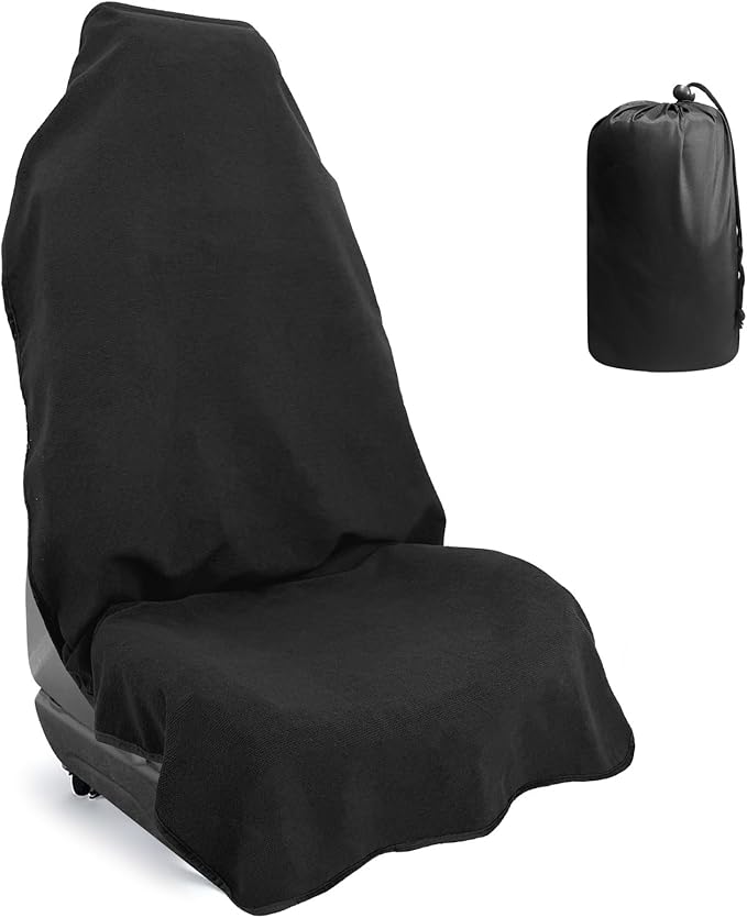 Car Front Seat Cover: Waterproof & sweatproof, fits all cars/SUVs/trucks. Ideal for gym, sports & beach. 3-layer non-slip, easy machine wash. Shields seats from stains & wetness. (Black, 1Pcs)