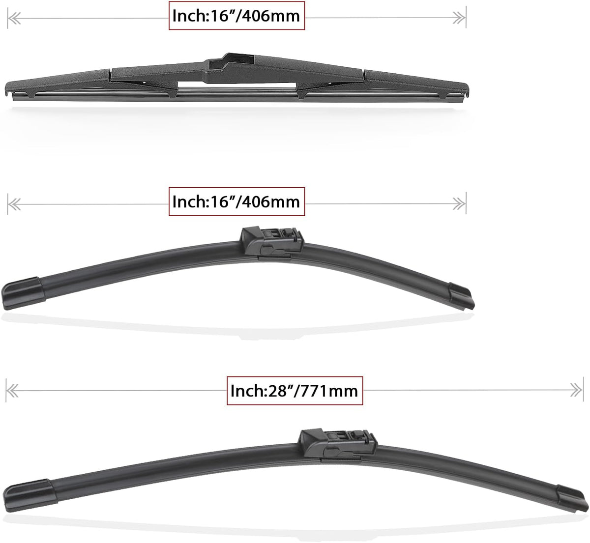 Windshield Wiper Blades Replacement for Toyota Prius 2016-2022 Original Factory Quality Front Rear Wipers Blade Set for My Car - 28" 16" 16" (Pack of 3)