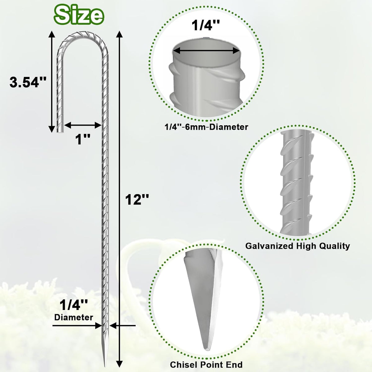 VVOKGO Rebar-Stakes-12-Inch J Hook Galvanized Tent Stakes Heavy Duty, 50-Pack Ground Chain Link Fence Anchors with Chisel Point End for Gazebo, Camping Tents, Outdoor Inflatables Decorations