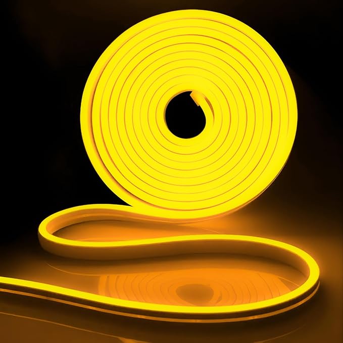 iNextStation 12V Yellow LED Strip Lights 16.4FT, Flexible Silicone Neon Rope Light, Waterproof, Cuttable, Dimmable & Linkable, for Cabinet, Ceiling, Wall, Bedroom, Kitchen, Garage (No Adapter)