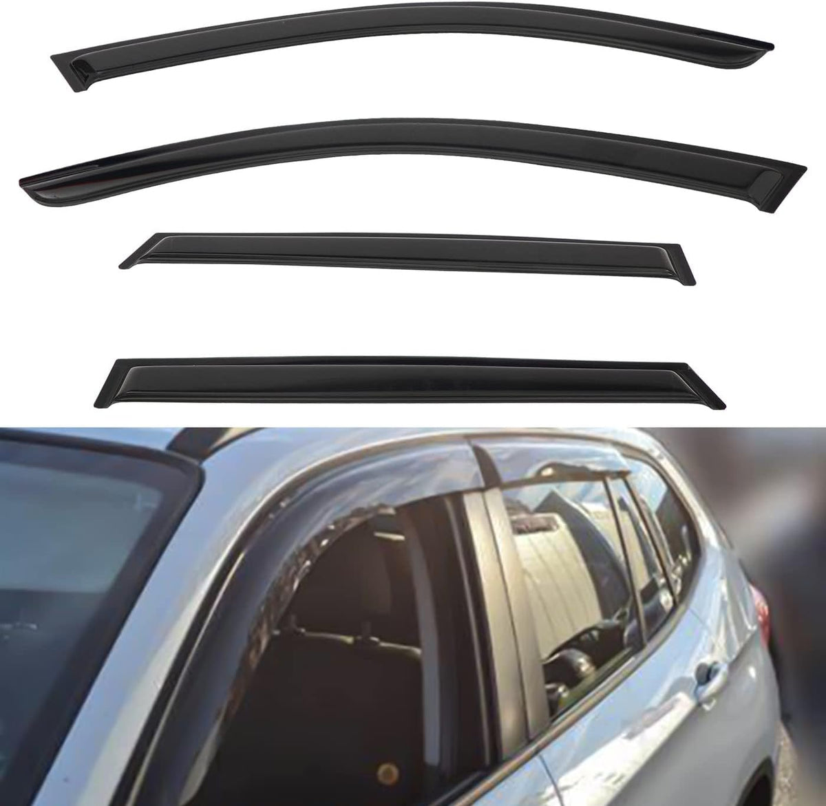 4pcs Front+Rear Smoke Tint Sun/Rain Guard Outside Mount Tape-On Vent Window Visors Compatible with 09-15 BMW X1 E84