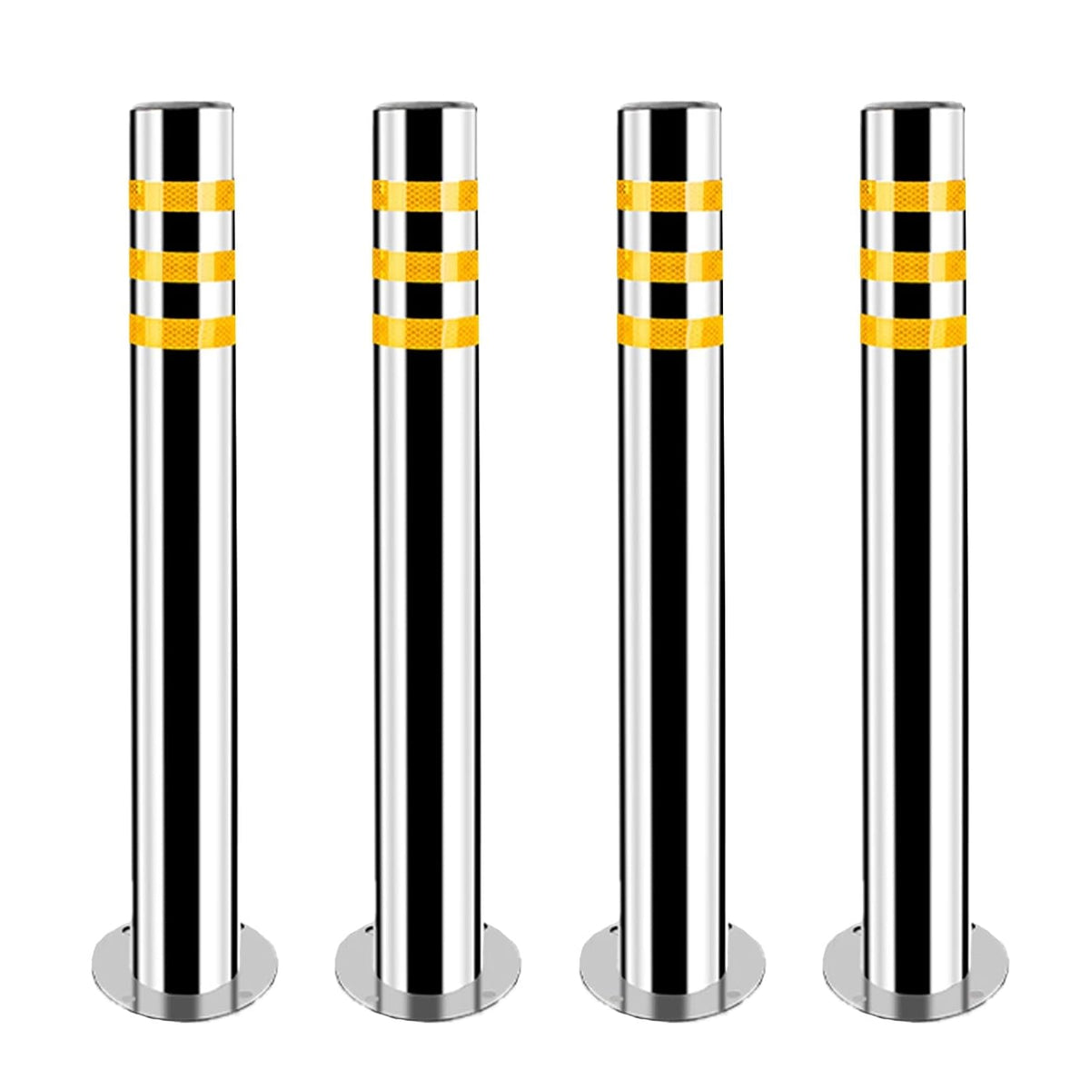 Stainless Steel Parking Bollards for Driveway, Industrial Safety Bollards Reflective Channelizer Post, Parking Barrier, Sturdy and Durable, Easy to Install, for Crowd Control(Silver (4pcs),8.9*60cm/3.