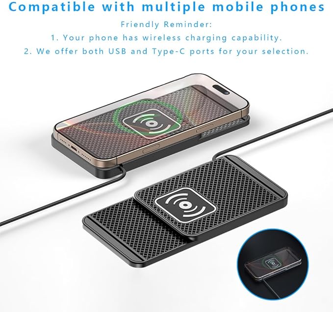 Wireless Charging Pad for Car for Toyota 4Runner 2000-2025, Non-Slip Type C/USB 20W Fast Phone Charging Pad DIY Trim-to-Fit No Interior Damage,B&Type-C