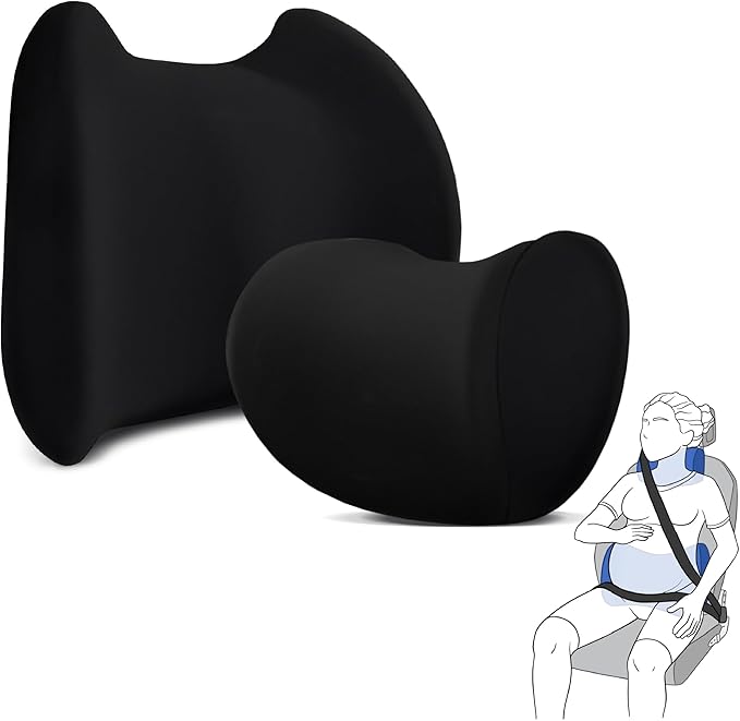 Lumbar & Neck Support Pillow Kit - Black - Back & Neck Support Pillow for Car & Office Chair - Memory Foam Pillow - Ergonomic Pillow for Neck & Back Pain