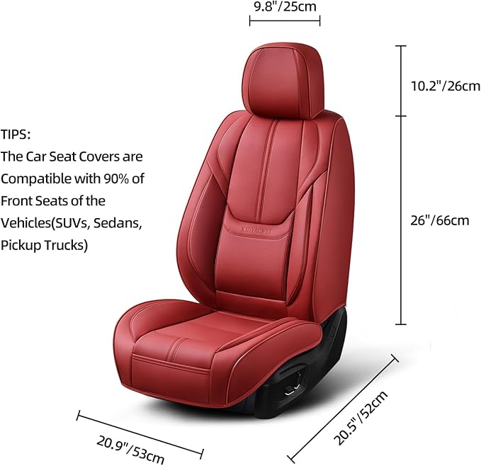 Auto Car Seat Covers Accessories Front Seat Leather Cushion Protector Breathable Waterproof Seat Cover for Cars Universal Fit (Wine, Front Pair)