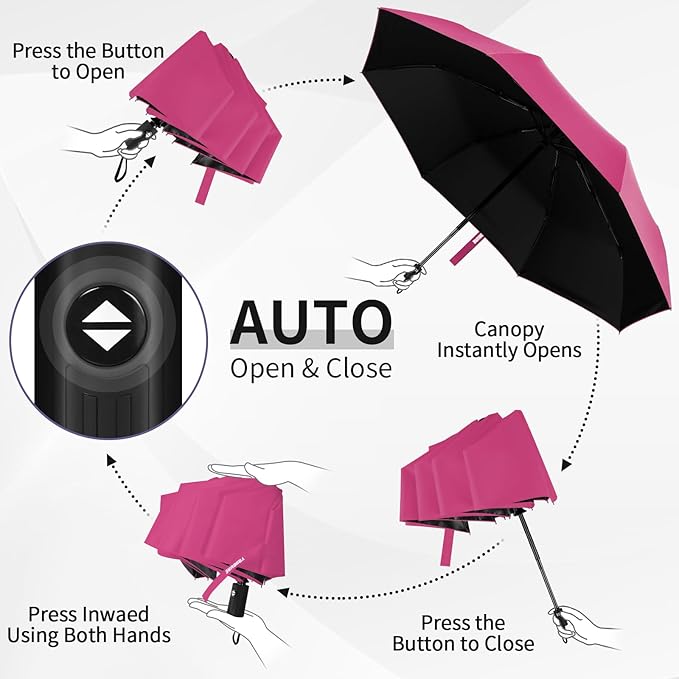 Yoobure Windproof Travel Umbrella - Automatic Umbrellas for Rain, Compact Folding Umbrella with UV Protection, Lightweight Portable Design for Backpack/Walking/Car, Sun & Storm Ready
