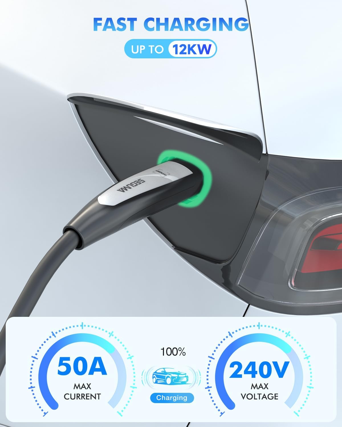 EV Charger Extension Cable for Tesla, 50Amp 40ft Up to 240V 12kW, NACS Plug EV Extension Cord for Tesla Wall Connector/Destination Charger, Compatible with Model Y/X/3/S (Not Fit Tesla Mobile Charger)